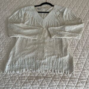 Vintage Patra White beaded Textured Top Blouse Size 8 Fairy Old Money Fancy